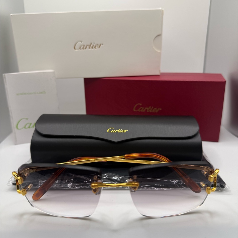 Cartier Gold and Brown Unisex Sunglasses